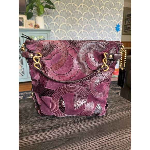 Vintage Coach Limited Edition Plum Brooke Suede HOBO Purse w/ Chain Straps - Picture 1 of 10